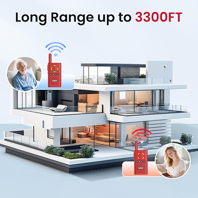 CallToU 2 Way Intercom for Elderly 3300FT Rechargeable 1000mAh Battery, VOX, Ideal for Caregivers & Emergencies Intercoms Wireless for Home/Outdoor Family Communication Red