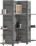 HOMCOM Room Divider, 4 Panel 67" Tall Wood Privacy Screen with 3 Display Shelves, and Folding Storage for Bedroom or Home Office, Gray