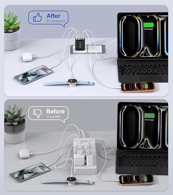 [2-Pack]60W USB C Wall Charger Block, 5-Port C Charger Fast Charging Block PD Power Adapter +QC 3.0 Multiport Type C Box Brick Cube USB A Wall Plug for iPhone 14/15/16/17 Pro Max,Samsung Galaxy(Black)