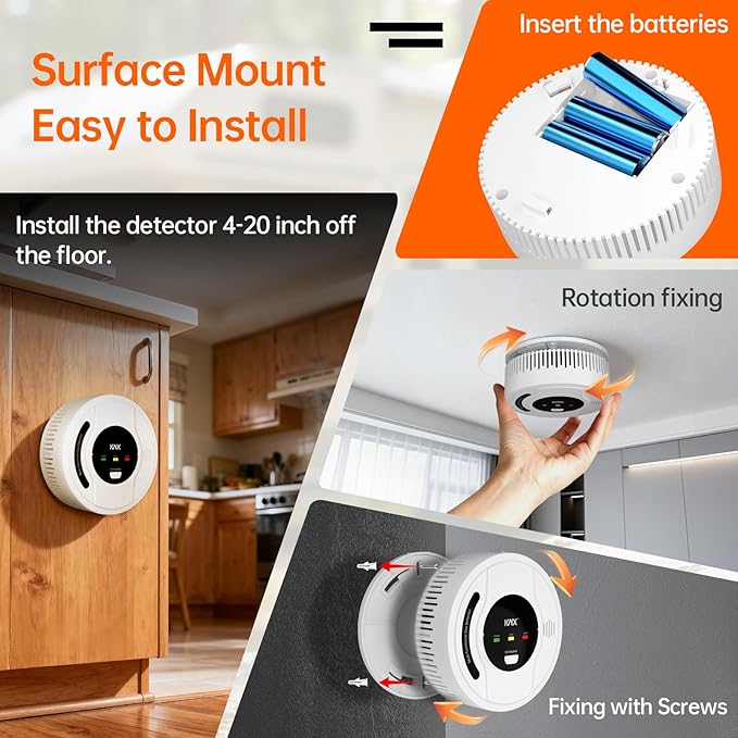 4-in-1 RV Propane Gas Detector, RV Carbon Monoxide Detectors, Smoke Detector, Natural Gas Detector, CH4/CO/LPG/Smoke Alarm, Battery Powered,LED Indicator,Surface Mount,for Travel Trailer,Truck Camper