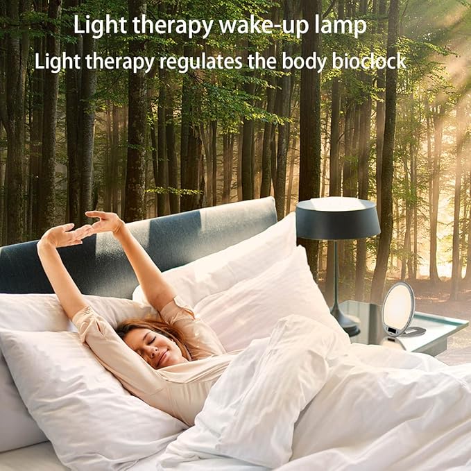 JUXLamp Light Therapy Alarm Clock Wake up Light 10000 lux Sunrise lamp Bright Light Alarm Clock APP Control Built in Lithium Battery Portable for Travel