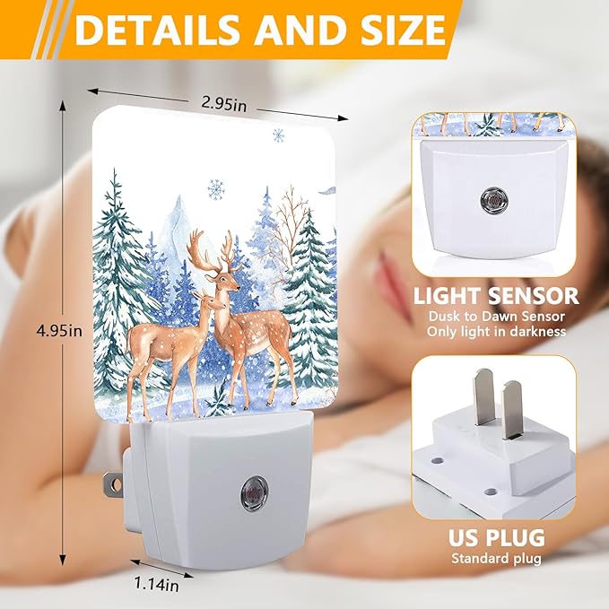 GANTINIR Vintage Deer Forest Night Light, Plug-into Winter Animals Nightlight White LED Lamp, Energy Efficient Decor Desk Lamp for Bedroom Hallway Stairs Bathroom