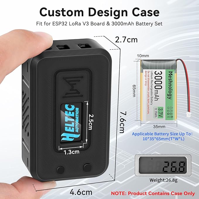 Meshnology Case for LoRa ESP32 V3 Module Board Device Set - Development Board Antenna 3000mAh Battery All-in Enclosure OLED Screen Protection Shell with Type C Interface (N35, Black)