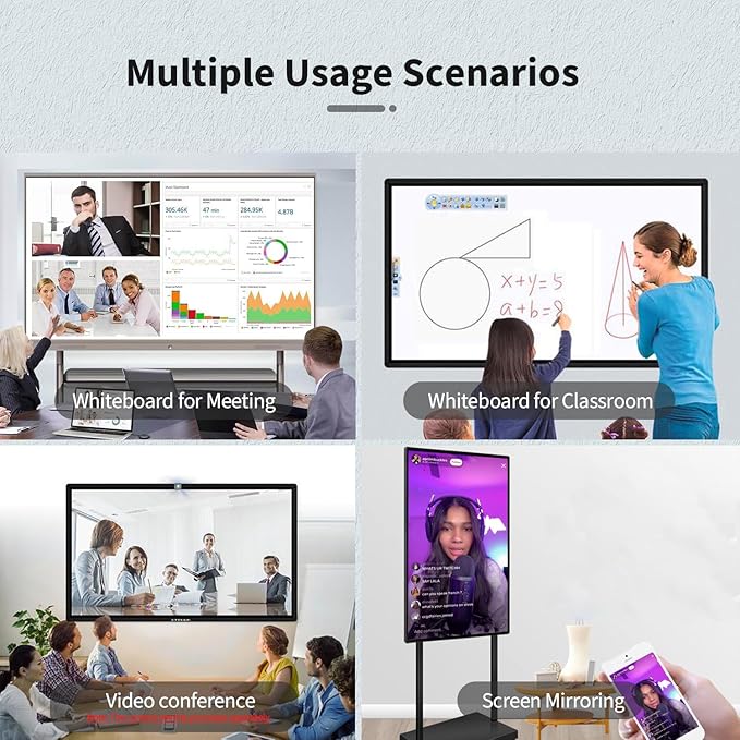 TouchWo 98" Touchscreen Monitor Smart Board, 4K Interactive Presentation Electronic Whiteboard with Android 13, Digital Signage Display for Office, Classroom,RAM 4GB+ ROM 32GB
