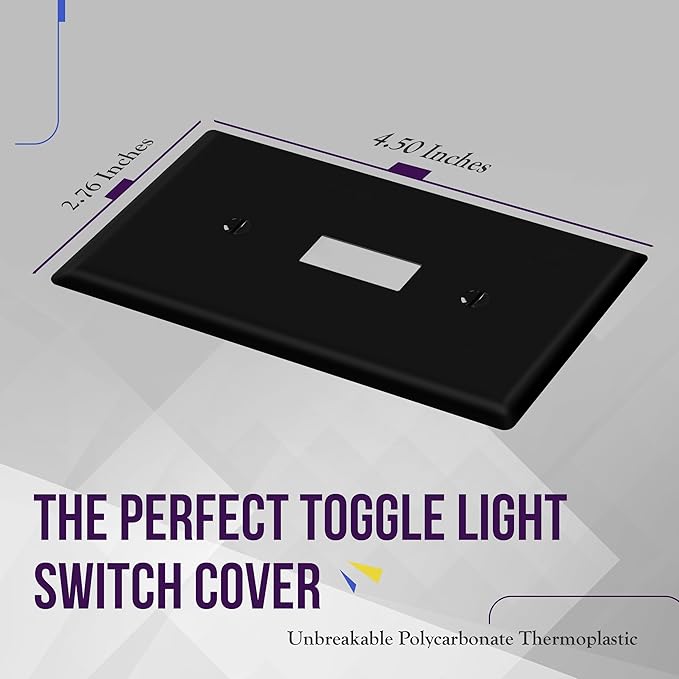 ENERLITES Toggle Light Switch Wall Plate, Gloss Finish, Standard Size 1-Gang 4.50" x 2.76", Unbreakable Polycarbonate Thermoplastic, 8811-BK-10PCS, Glossy Black, 10 Pack