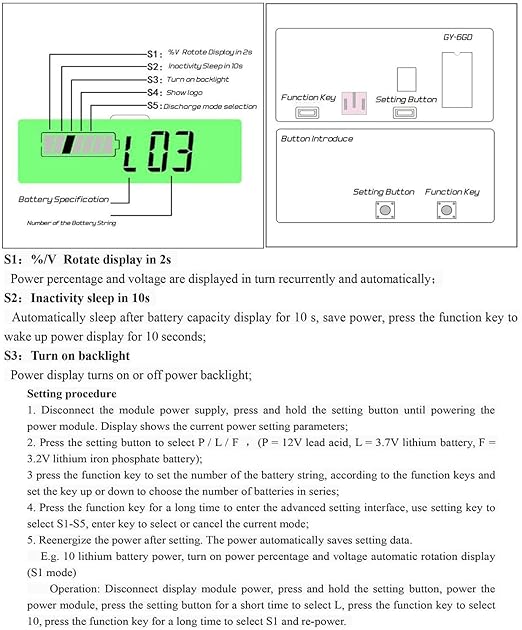Frienda Dc 12v 24v 36v 48v 72v Battery Meter with Alarm Battery Capacity Indicator Monitor Voltage Meter and Lithium Ion Indicator(Green Light)