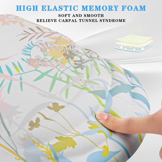 Mouse Pad Wrist Wrist Rest, Comfortable Memory Foam Wrist Rest, Non-Slip PU Base, Ergonomic Wrist Support and Arm Rests for Gaming, Office, Computer Use, Relieve Typing Pain (Fresh Leaves)