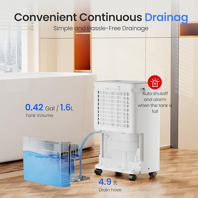 Dehumidifier for Basements, 2000 Sq. Ft., 30 Pints, Max 50 Pints 1.6L Tank, App-Controlled, With 4.9 ft Drain Hose Low noise, for Living room, Basements and Office