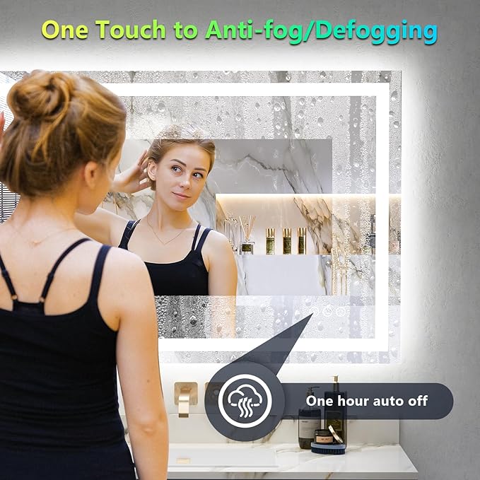 YEELAIT 48x36 Inch RGB LED Bathroom Mirror Front Light and RGB Backlit Lighted Vanity Mirror for Bathroom Wall Mounted Dimmable Anti Fog Memory Shatter-Proof IP54 Waterproof Horizontal/Vertical
