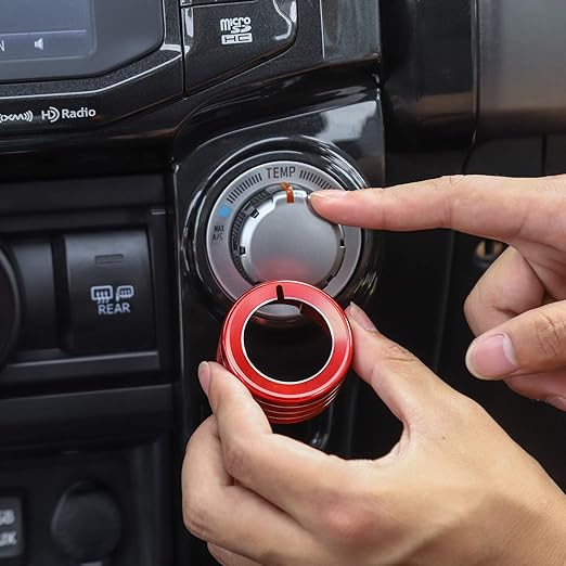 JeCar Air Conditioner Button Trim Cover Aluminum Alloy Knob Cover Compatible with Toyota 4Runner 2010-2023, Red