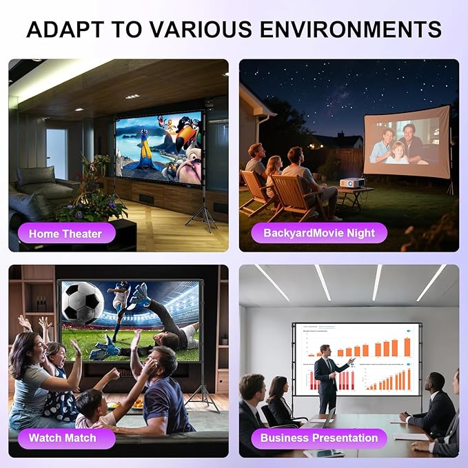 VntB 100 inch Projector sreen and Stand, Outdoor Indoor Projector Screen16:9 Foldable Portable Projector Screens for Movie Night Support Double Sided Projection