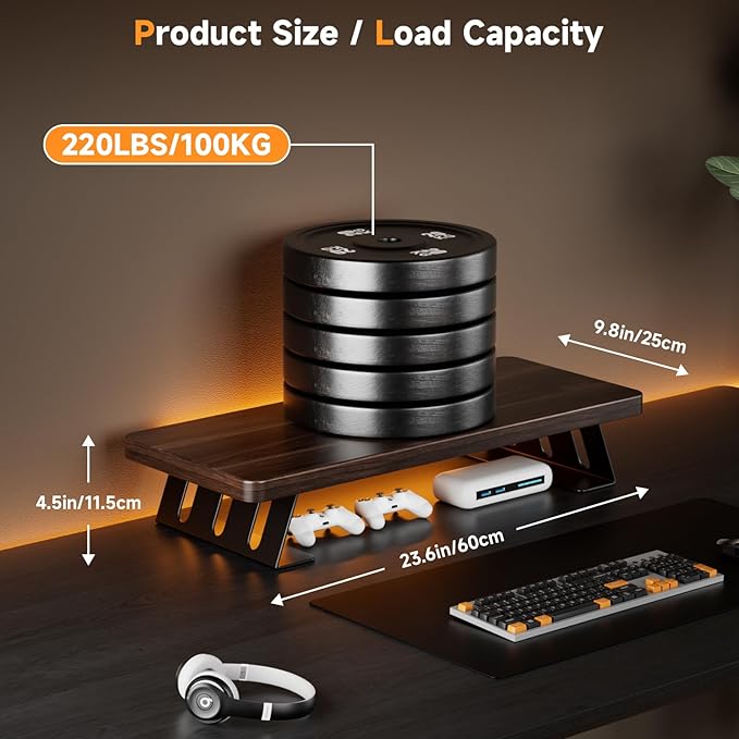 NestNeat Monitor Stand - 24 Inch Wood Monitor Stand Riser, 220 Pounds Load Capacity Desk Monitor Riser for Laptop/PC/Printer, Desktop Stands Organizer for Home Office