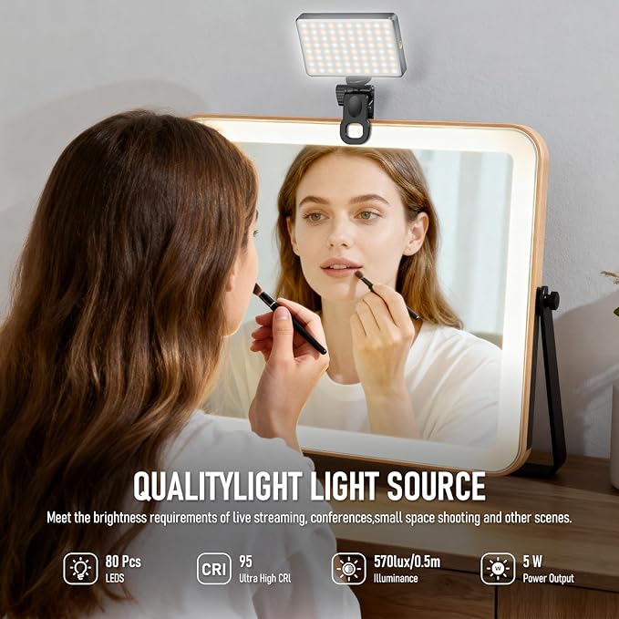 80 LED Video Light, Portable USB Photo Light Dimmable 2500-9000K CRI 95+ 3000mAh Battery with Colored Filters and Clip, Photo Lamp for Phone/iPad/Laptop/Camera