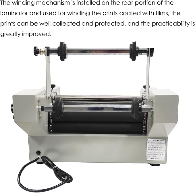 WYDDDARY 14.17"/360MM Electric Steel Roller Thermal Laminator with Winding Mechanism Hot Cold Roll Laminator Adjustable Temp 60-130℃ Electric Laminating Machine for Single/Double Sided Laminating