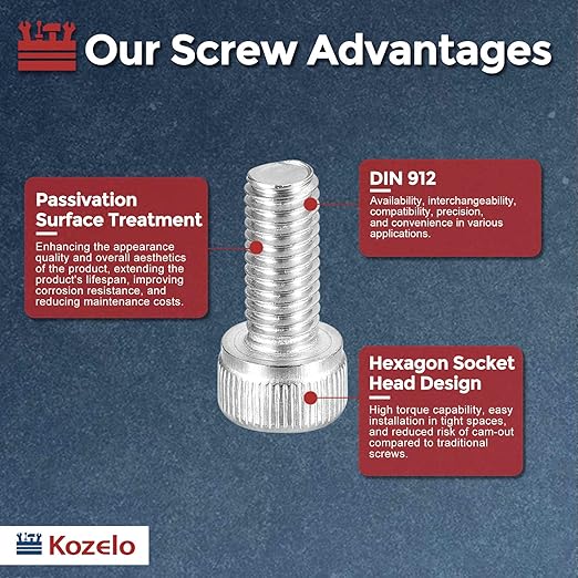 Kozelo 50pcs Socket Head Cap Screws - [M5-0.8 x 12mm] 304 Stainless Steel Allen Socket Drive for Electrical Motor 3D Printing Fan Engine Replacement Use, Silver