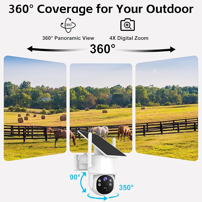 Kweiugfi 4G LTE Cellular Security Camera Outdoor,365 Days Unlimited Data,Wireless Solar Security Camera,2K Color Night Vision,360° Live View,Real-time Alerts,Motion Sensor,64G TF Card, No WiFi Needed