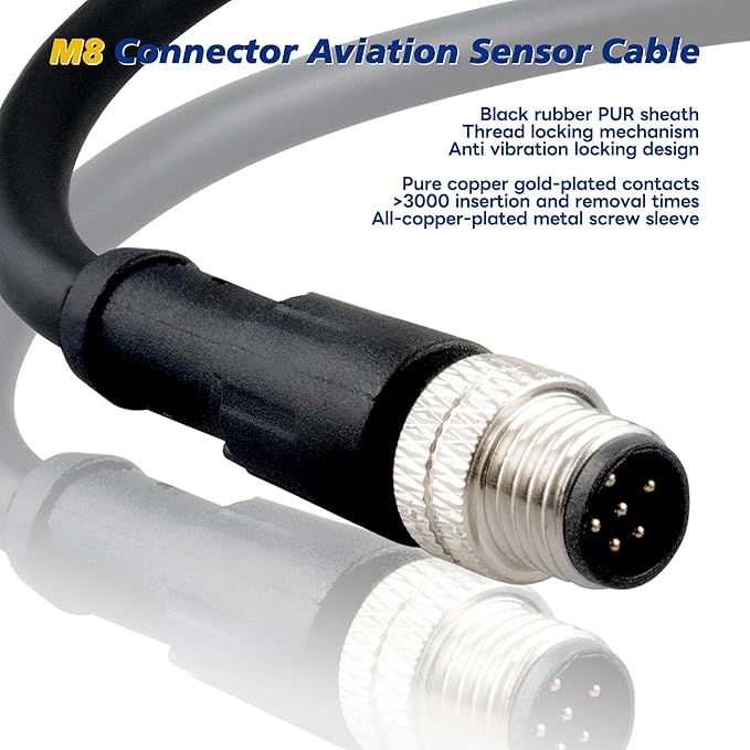 Lonlonty M8 6 Pin Male Socket Panel Aviation Wire,8mm Industrial Circular Sensor Connector Cable Shielded,Outdoor Waterproof IP67 A Coding 6.5Ft/2M
