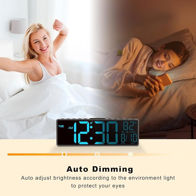 JALL 10.5'' Large Digital Wall Clock, Big LED Number Display, Alarm, RGB Colors, Auto DST, Temperature for Classroom, Bedroom, Decor, Birthday Xmas Gift for Senior, Mem Womem Mom Dad
