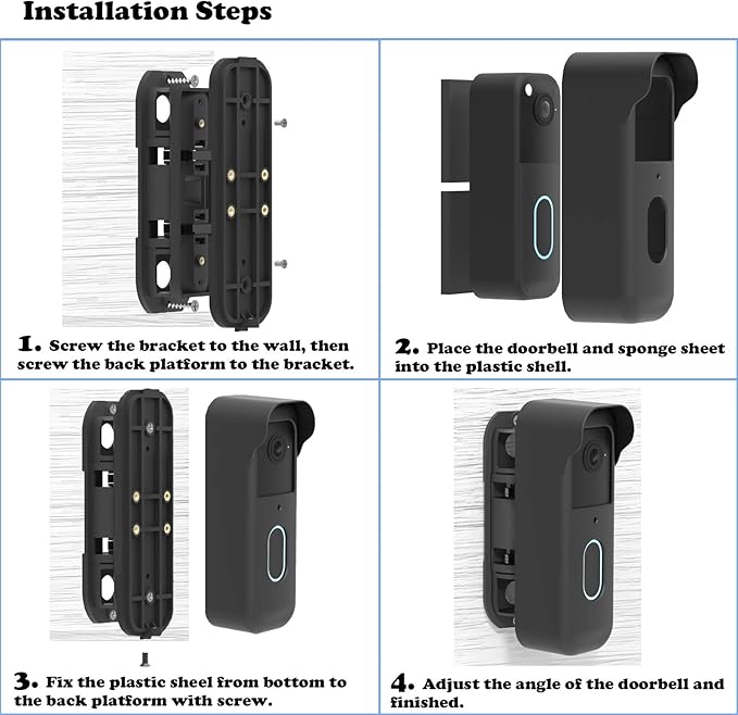 Blink Doorbell Mount, Angle Adjustable Mount for Blink Video Doorbell 2nd Gen (2025 release), Full Protection Mounting Bracket for Blink Doorbell Camera, Wider Viewing Range (Black)