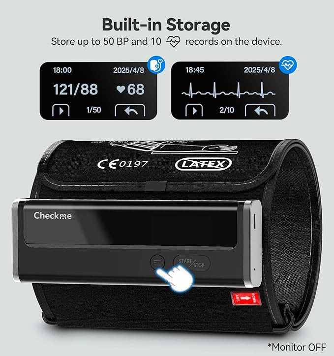 Checkme WiFi Blood Pressure Monitor for Home Use, Bluetooth Automatic Arm Cuff, Smart Digital BP Machine, Wireless Portable USB Rechargeable with X3 Accuracy Function, Free APP for iOS & Android Black
