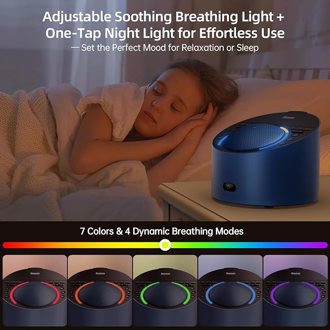 ANWOON Sound Machine & Night Light, Premium Metal Shell with 3inch Speaker Loud Stereo Sound, White Noise Machine &50+ Natural Sounds |Upgradeable System for Sleep, Focus, Relaxation –Adults Kids Baby