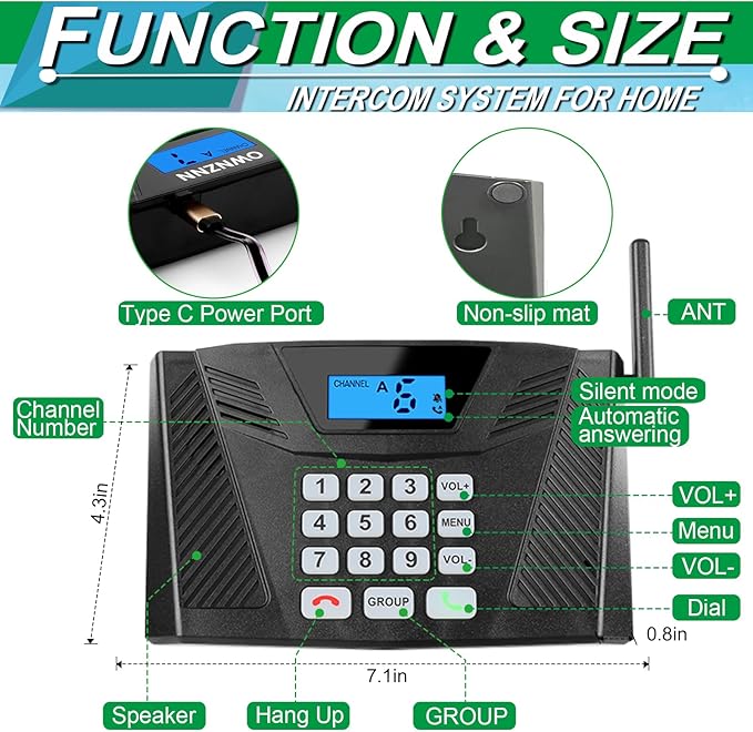 SANZUCO Intercoms Wireless for Home, Upgraded 5300ft Intercom 9 Channel 2 Code, Full Duplex Hands Free Talk Wireless Intercom System for Home Elderly Office with Auto Answer(6Packs, Black)