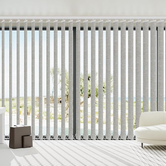 Blindify Motorized Vertical Blinds Compatible with Alexa Google Home, Light Filtering Sliding Door Shades Smart Vertical Blinds Remote Control Customize, Jacquard Beige