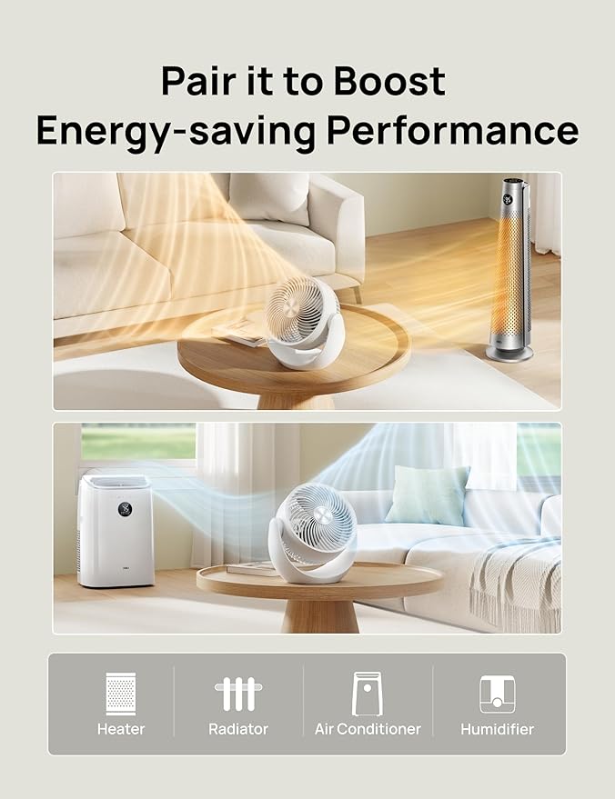 Dreo Fan for Bedroom, Table Air Circulator for Whole Room, 11 Inch, 40ft Strong Airflow, 120° Adjustable Tilt, 28db Low Noise, Quiet, 3 Speeds, 2025 New Desk Fan for Office, Kitchen, Home