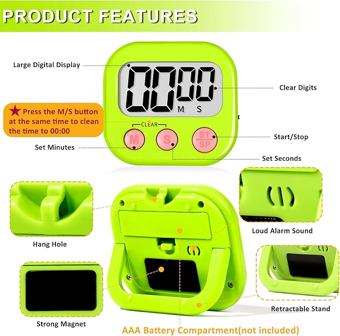 ZILLEEN Classroom Timer for Kids Teachers 12 Pack Digital Tmers, Blue & Green