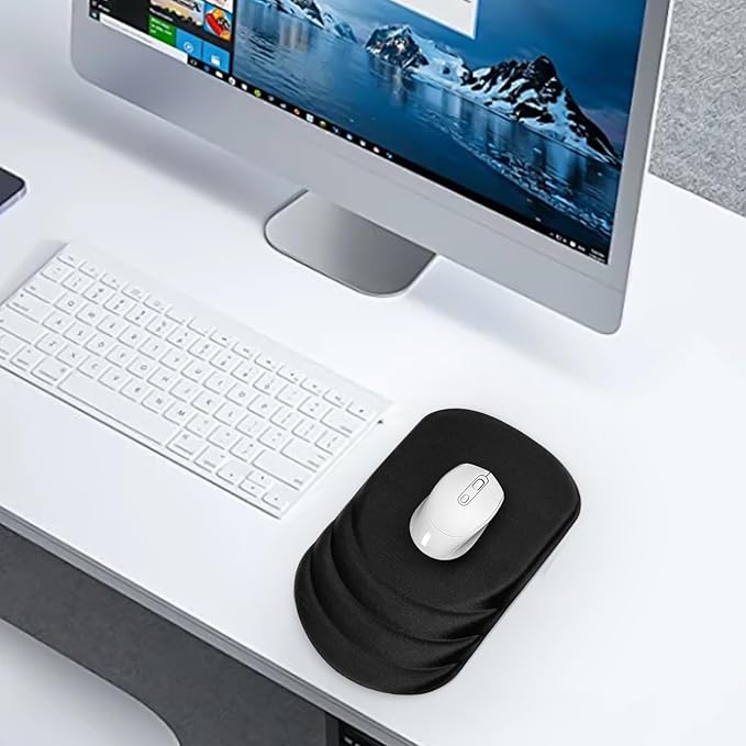 Ergonomic Mouse Pad Wrist Support，Wrist Rest Mouse pad for Carpal Tunnel Pain Relief with Memory Foam&Non-Slip PU Base, Mouse Pads for Wireless Mouse & Desk (12x8 inch,Black)