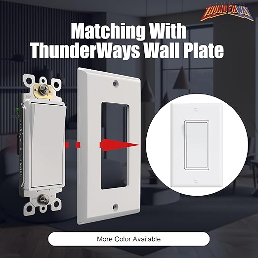 ThunderWay Single Pole Decorator Wall Light Switch with Wall Plate, 15A 120V/277V, On/Off Paddle Switch, Residential Grade - UL Listed, White (50)