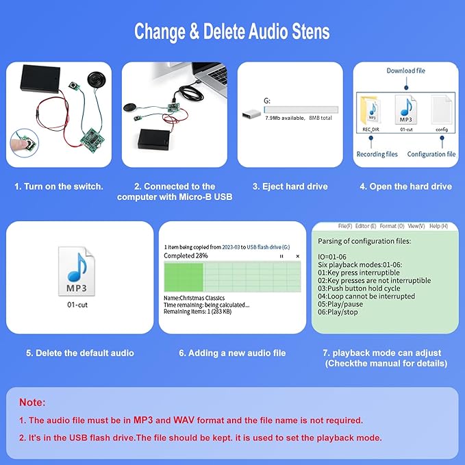 Geekstory Recordable Sound Module 8M Button Control Music Voice Chip Programmable with Speaker+Battery Box for DIY Music Greeting Card Christmas Creative Gift