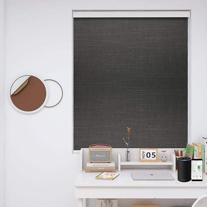 ZSHINE Motorized Blackout Window Blinds Customize Width Remote Control Wireless and Rechargeable Window Roller Shades for, Home, Office, Hotel, Club, Restaurant and Cinema(82028E)