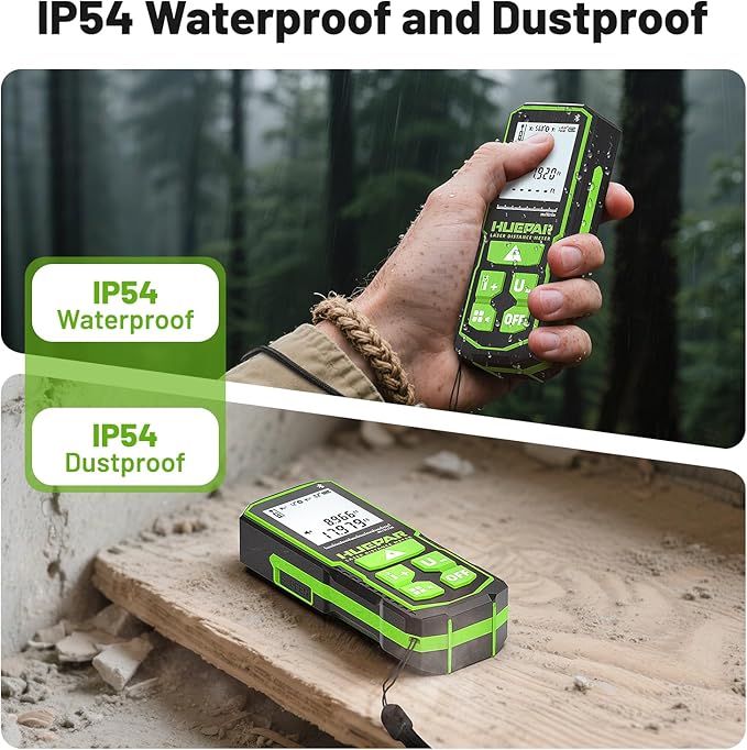 Laser Distance Measure 330Ft. Huepar Digital Rechargeable Laser Measuring Tool with Bluetooth -Phone APP, Angle Sensor, 1/16in Accuracy, M/in/Ft Unit, Pythagorean Mode, Measure Distance, Area, Volume