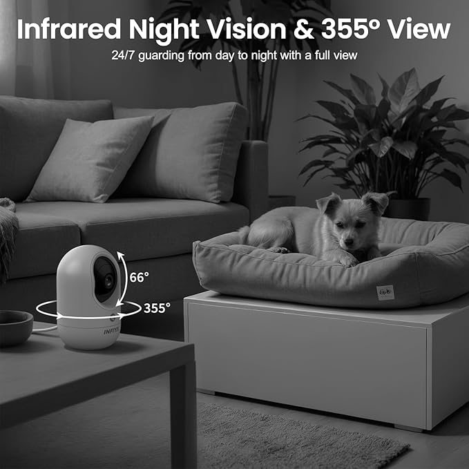 INFIYA 2K Baby Camera-WiFi Home Security Cameras Indoor via One-Tap Call with Elderly/Baby/Nanny, Motion Alert, Local/Optional Cloud Storage, Compatible with Alexa/Google Home, K7 1Pack (2.4GHz Only)
