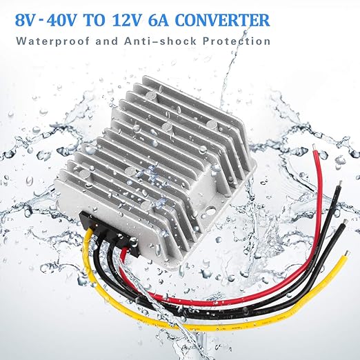 DC Voltage Reducer Converter DC 8V-40V to 12V 6A 72W Automatic Step Down Up Voltage Regulator Power Converter Waterproof Module Transformer for Golf Cart Club Car