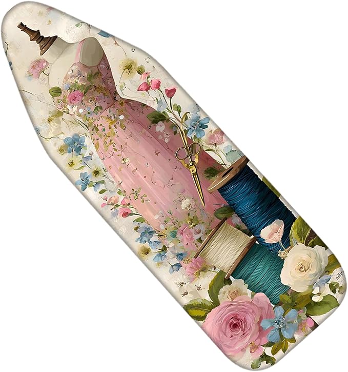 Nuxovilar Ironing Board Cover Needle Cotton 15x54 Inches | Ironing Board Cover and Pad Floral Gown Sewing Design for Sewing Room, Bedroom, Laundry Space