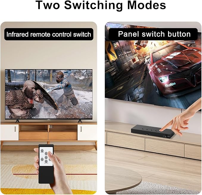 RuiPuo 4In to 2Out HDMI/AV Switch (1 AV Input+3 HDMI 2.0 Inputs) RCA to 2Port HDMI Converter for PS1/2/3/4/5, N64, SNES, Switch, DVD, Roku etc.