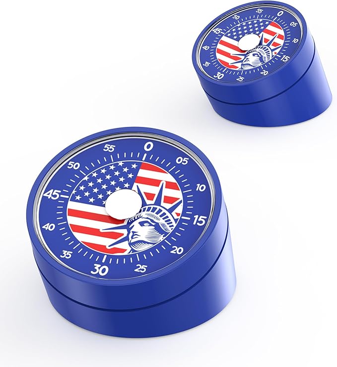 Rosenpatio Visual Timer for America Flag - Timers for Classroom Teachers 60 Minutes Countdown Home School Study Tool, Non-Ticking Rotating Timer for Exam Work Kitchen Office Gym, 1 Pack