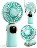 coldSky Portable Handheld Fan, 4000mAh Battery Operated Fan with LED Display, Handheld/Neck/Desk 3 in 1 Personal Small Fans, 90° Foldable Desk Fan with Base, 5 Speed Makeup Lash Fan for Women Green
