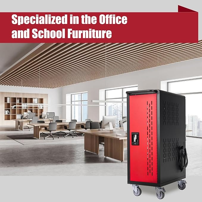 VOOTOLOVER 16 Bay Mobile School Charging Cart Station, Black Cart for Chromebook/Tablet/Laptop, with Power Strip, Lockable Doors, 2 Locking Casters & Ventilated Panels, 20" W×12.23" D×34.06" H