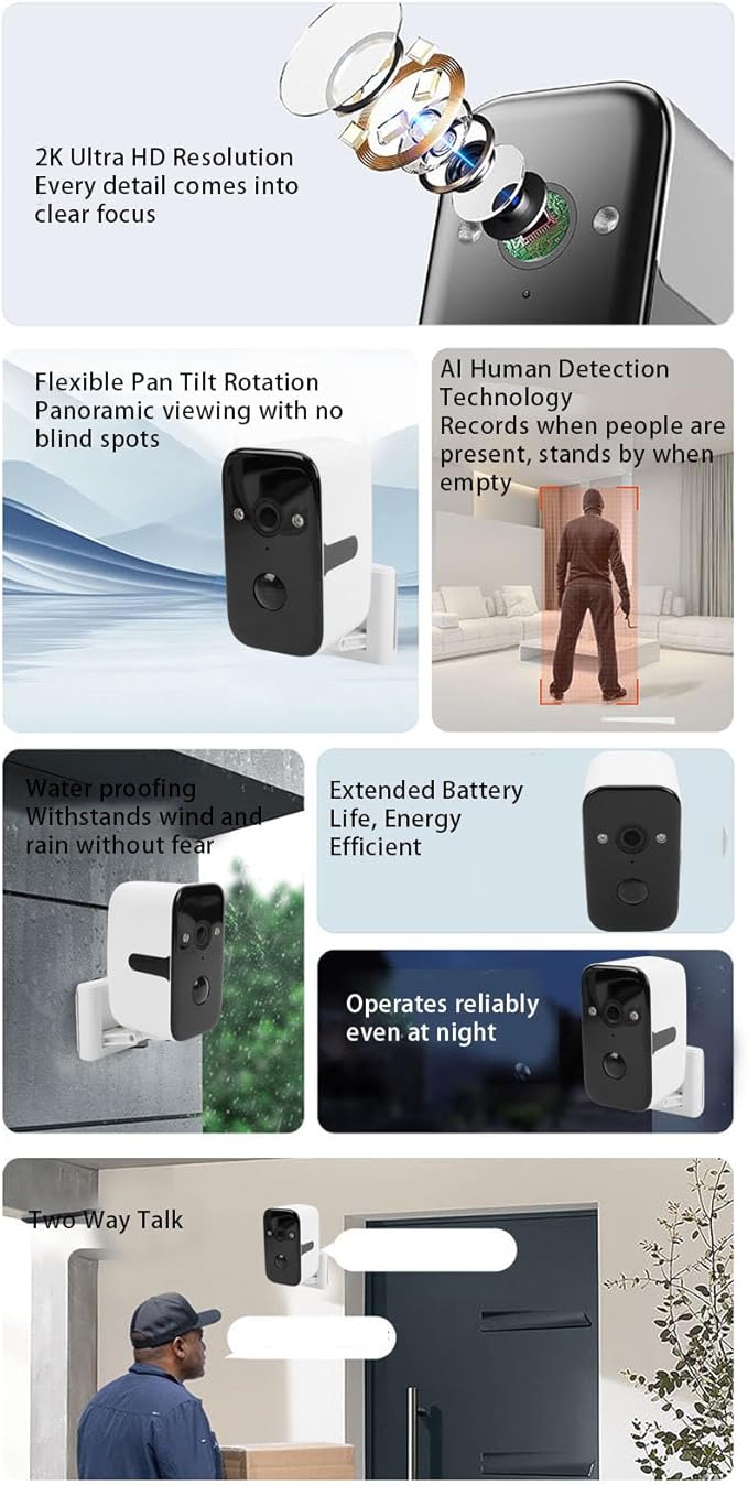 LICAEVEY Pan Tilt Security Camera, 2K HD with Magnetic Mount, Wireless WiFi and No Monthly Fee, 5200mAh Battery for Easy Indoor Outdoor Installation