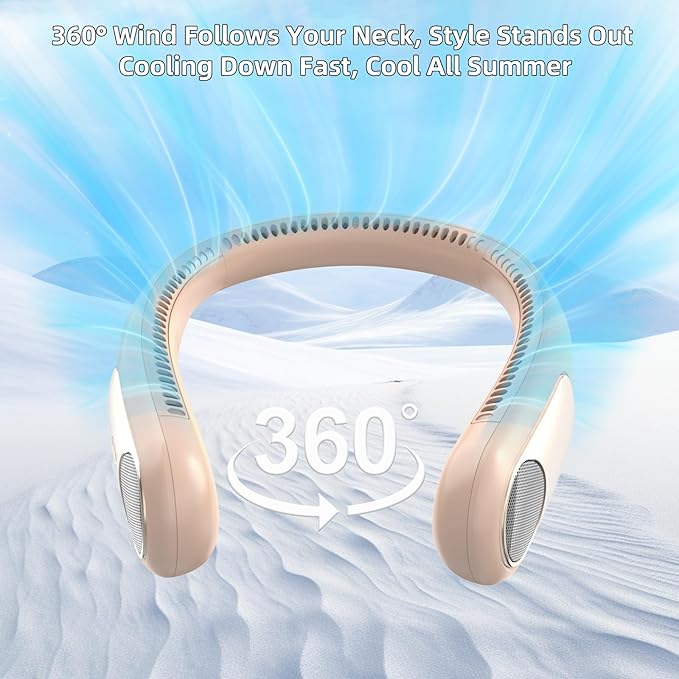 Portable Neck Fan,Personal Wearable Bladeless Fan,LED Display,4-Speeds,6000mAh USB Rechargeable,360° Strong Cooling Wind,Hands Free,White Elephant Gift,Christmas Gifts for Men Women Dad Mom (Brown)