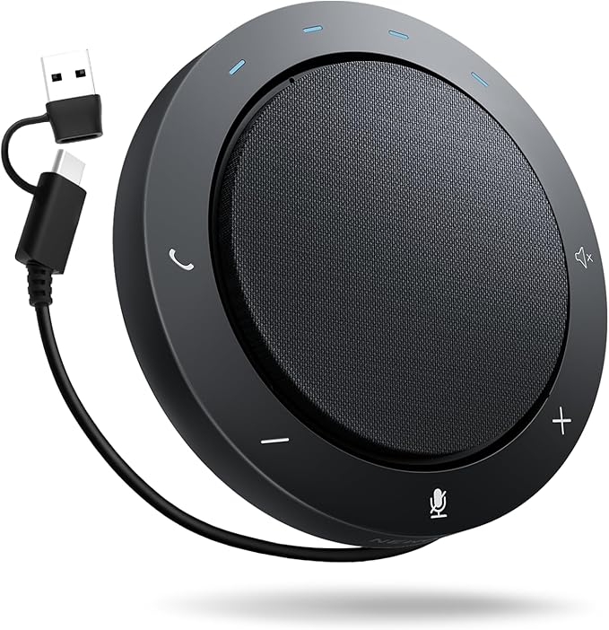 NEWORK Bluetooth Speakerphone for Conference Calls – AI Noise Reduction, 2 Mics, 5W Speaker, USB-C & USB-A Adapter, 10-14H Playtime, Compatible with Zoom/Teams/Skype/Meet