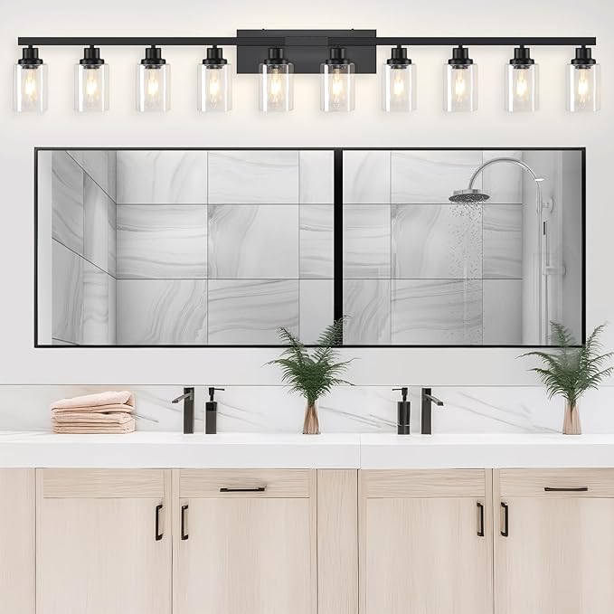 DIKAIDA 10 Light Bathroom Vanity Lights Over Mirror, 65.4inch Black Vanity Lights Fixtures Matte Black Modern Vanity Lights Black Bathroom Wall Lighting for Mirror Bedroom,Living Room