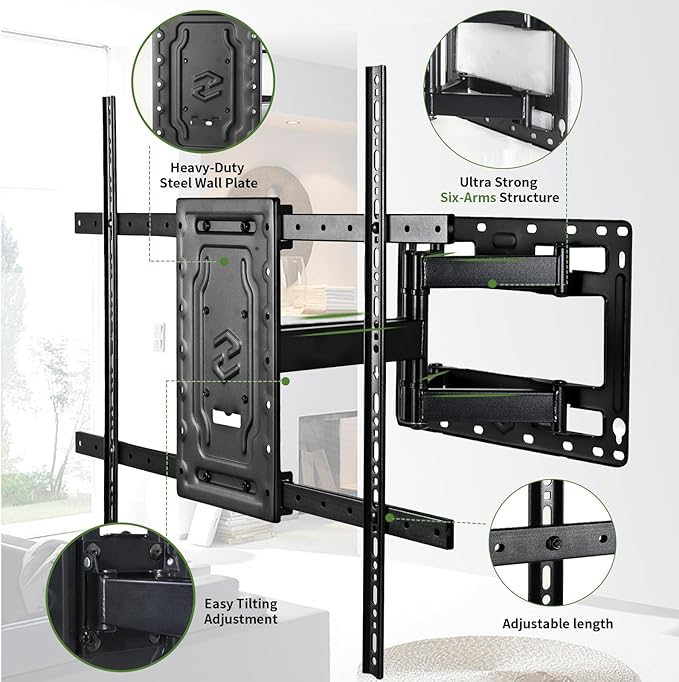 DYZJREL Full Motion TV Wall Mount for 32-65 Inch TVs, VESA Compatible, 100 lbs Weight Capacity, Adjustable Tilt & Swivel, Easy Centering & Quick Installation