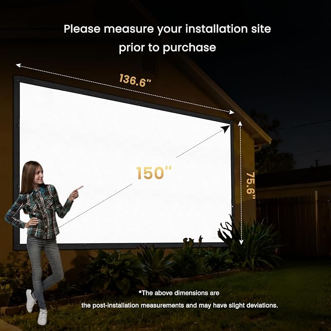 2025 Upgraded Portable Projector Screen - Black Backing,Straight Edges, Foldable, Washable and Wrinkle-Free - for Indoor Home Theater and Outdoor Cinema -150 inch White 16:9 by IOLIEO