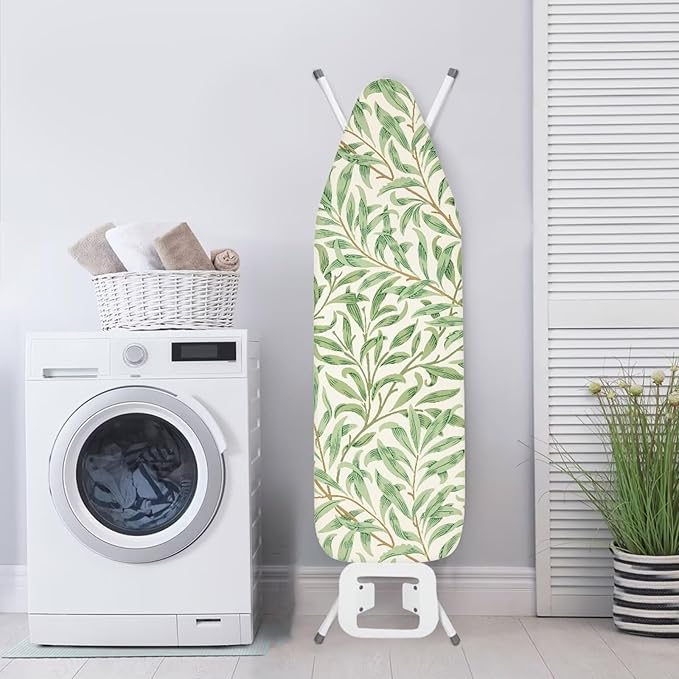 ZCFYGDX Ironing Board Cover Decor 15x48 Inch, Iron Board Cover with Nose Pocket, Nylon Buckle Fastening Stain Resistant Scorch Resistant,Protection Covers with Elastic Edge Fresh Green Leaf Print