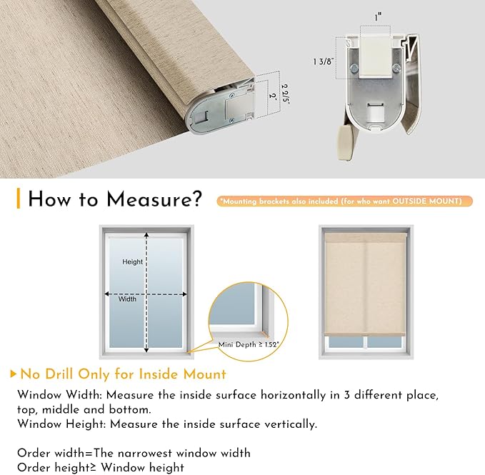 Persilux Smart Motorized Blinds with Remote, No Drill Automatic Roller Shades for Indoor Windows, Light Filtering Linen Fabric, Electric Blinds for Windows, Linen Beige C156-2, Custom Size