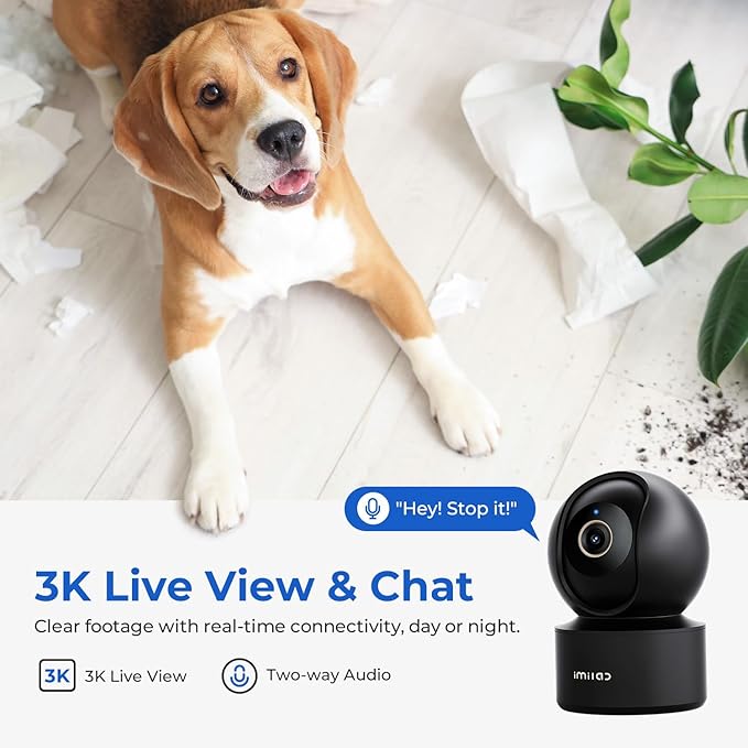 IMILAB C22 3K Security Indoor Camera - 360° View Home Camera with Color Night Vision for Baby/Pet Monitor, Plug-in 2.4Ghz WiFi 6 Inside Cam, 2-Way Audio, AI Detection, Local/Cloud Storage(Black)